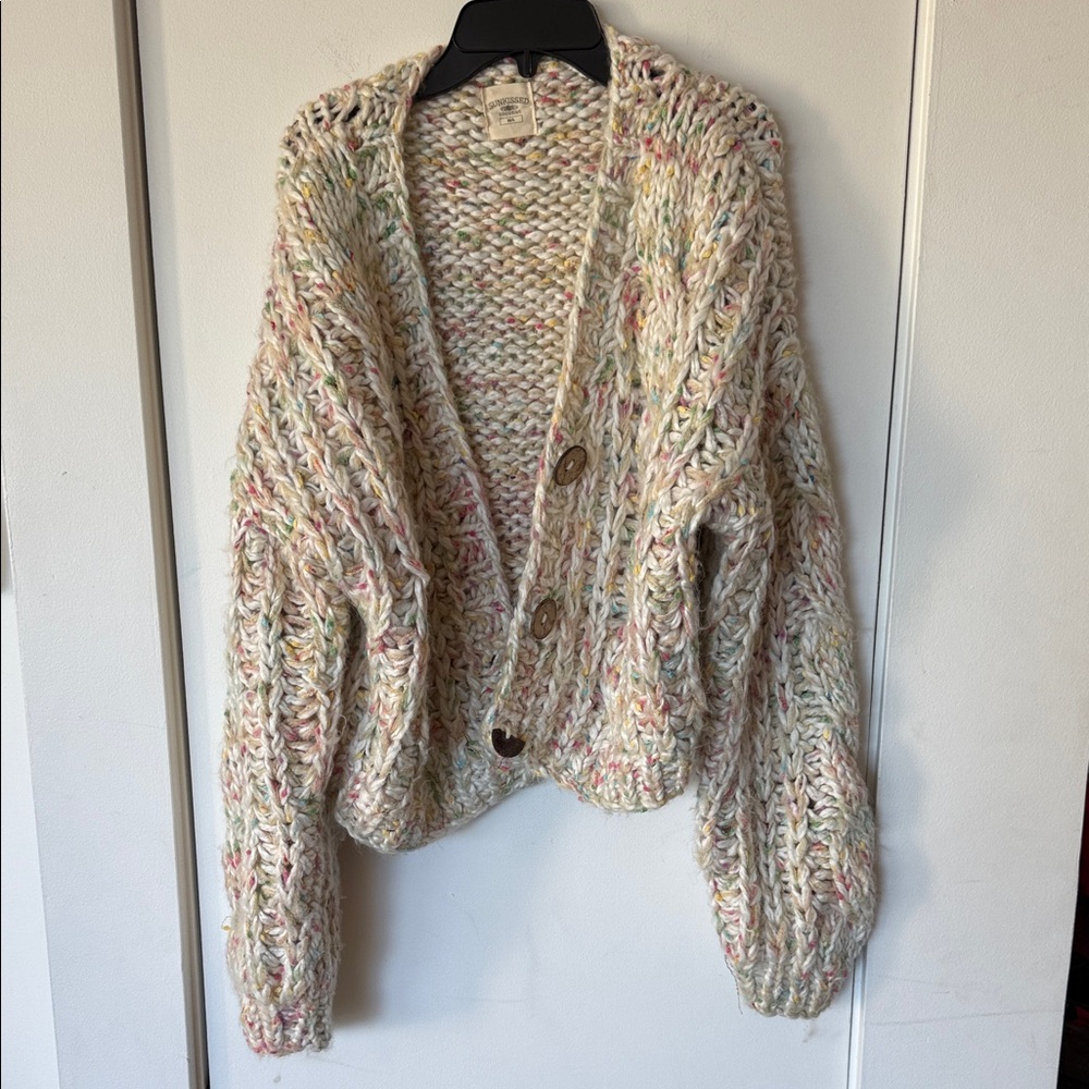 Cozy Knit Cardigan in Cream and Multicolor